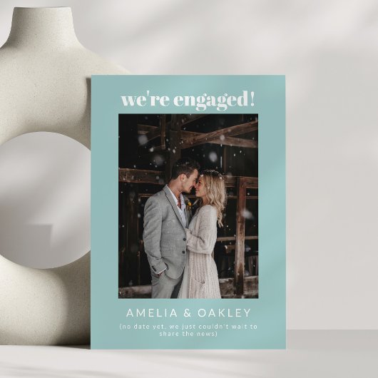 We're Engaged Minimalist Elegant Photo Modern Aqua Aankondiging