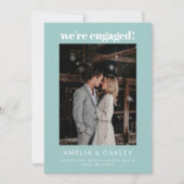 We're Engaged Minimalist Elegant Photo Modern Aqua Aankondiging (Voorkant)