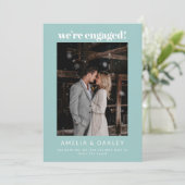 We're Engaged Minimalist Elegant Photo Modern Aqua Aankondiging (Staand voorkant)