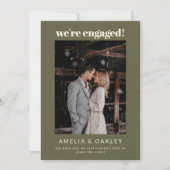 We're Engaged Minimalist Elegant Photo Olive Green Aankondiging (Voorkant)