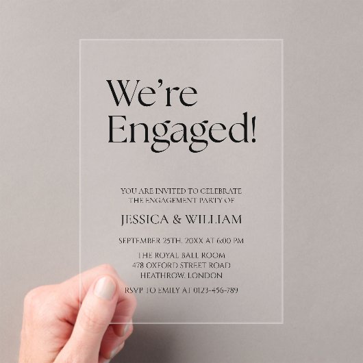 We're Engaged Minimalist Engagement Party Acryl Uitnodigingen (Insitu (Draagbaar))