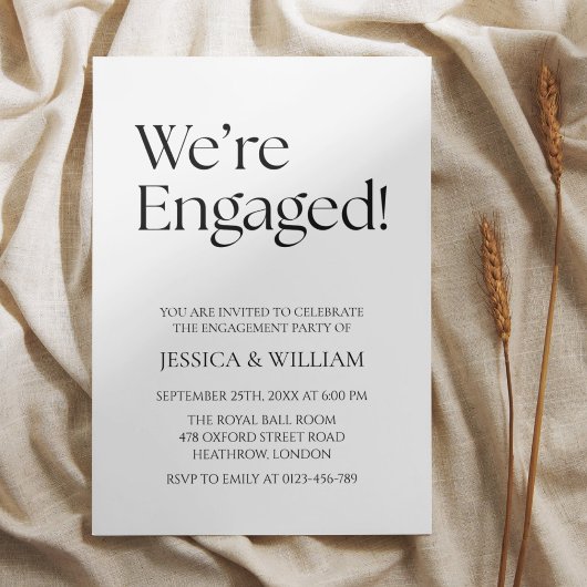 We're Engaged Minimalist Engagement Party Kaart