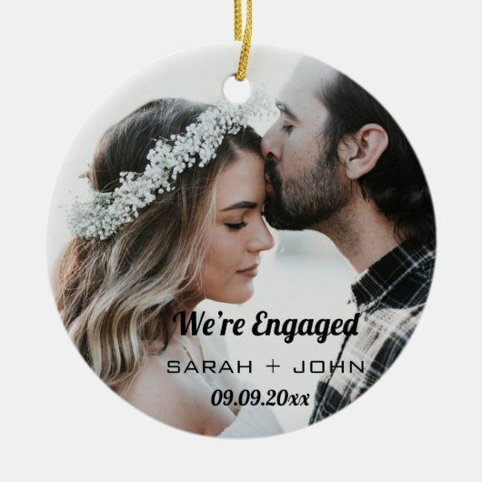 We're Engaged Photo Personalised Ceramic Ornament (Voorkant)