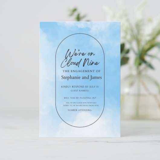 We're On Cloud Nine Response Card RSVP Kaartje (Staand voorkant)