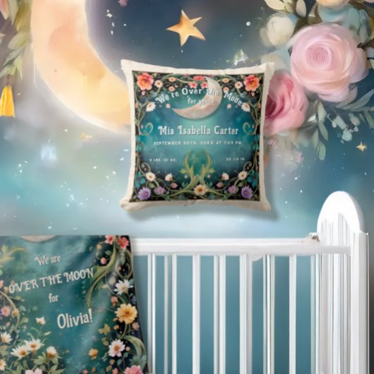 We're Over The Moon Birth Stats Floral Garden Vine Kussen