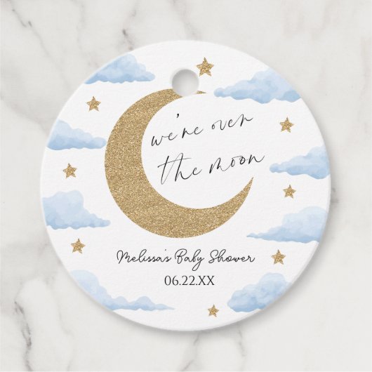 We're Over The Moon Blue Celestial Baby Shower Bedankjes Labels (Voorkant)