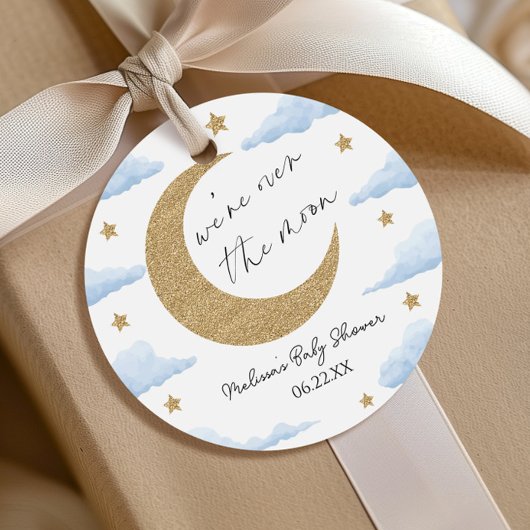 We're Over The Moon Blue Celestial Baby Shower Bedankjes Labels