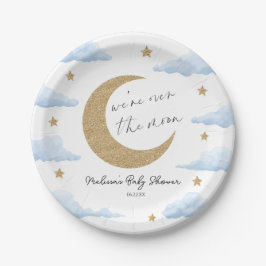 We're Over The Moon Blue Celestial Baby Shower Papieren Bordje