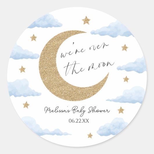 We're Over The Moon Blue Celestial Baby Shower Ronde Sticker (Voorkant)