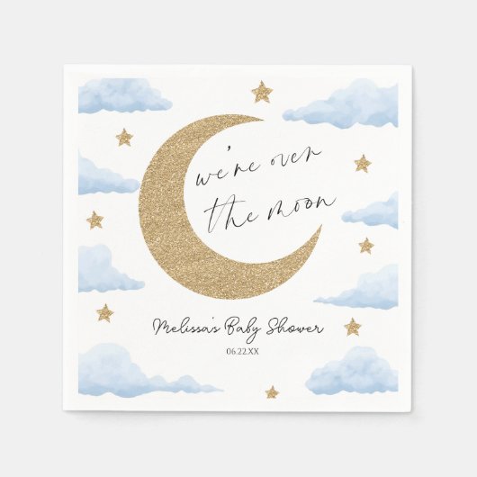 We're Over The Moon Blue Celestial Baby Shower Servet (Voorkant)
