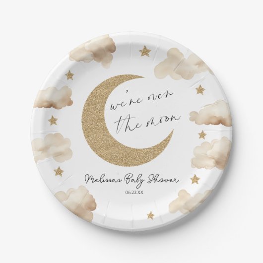 We're Over The Moon Boho Celestial Baby Shower Papieren Bordje (Voorkant)