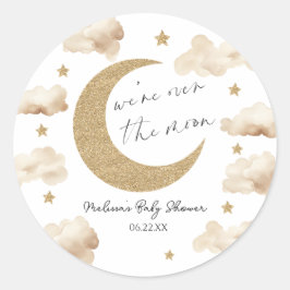 We're Over The Moon Boho Celestial Baby Shower Ronde Sticker