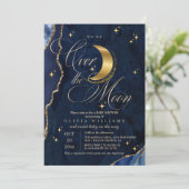 We're Over the Moon Gold Stars Blue Baby Shower Kaart (Staand voorkant)