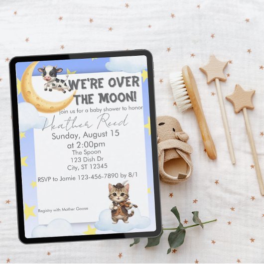 We're Over the Moon, nursery rhyme baby shower Kaart