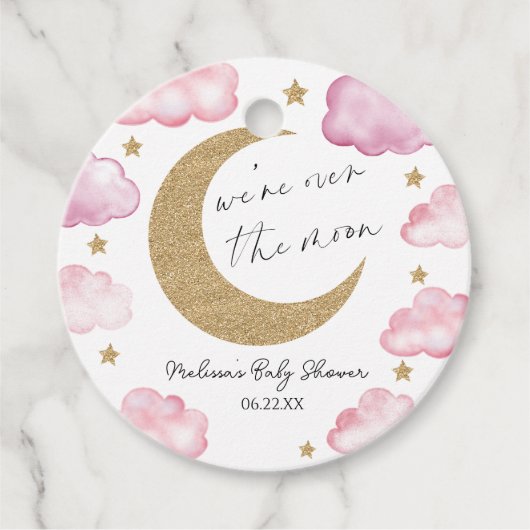We're Over The Moon Pink Celestial Baby Shower Bedankjes Labels (Voorkant)