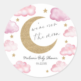 We're Over The Moon Pink Celestial Baby Shower Ronde Sticker