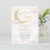 We're Over The Moon Stars Roze Goud Baby shower Kaart (Staand voorkant)