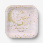 We're Over The Moon Stars Roze Goud Baby shower Papieren Bordje (Voorkant)