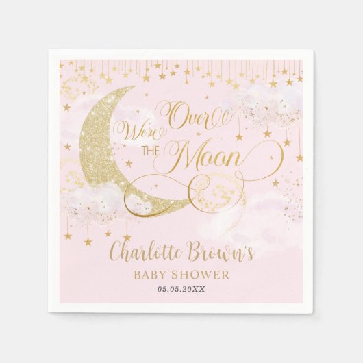 We're Over The Moon Stars Roze Goud Baby shower Servet (Voorkant)