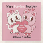 We're Purrfect Together Cute Valentine Pillow Glazen Onderzetter (Voorkant)