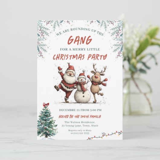  We're Rounding Up the Gang Christmas Party Kaart (Staand voorkant)