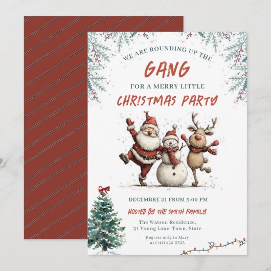 We're Rounding Up the Gang Christmas Party Kaart (Voorkant / Achterkant)
