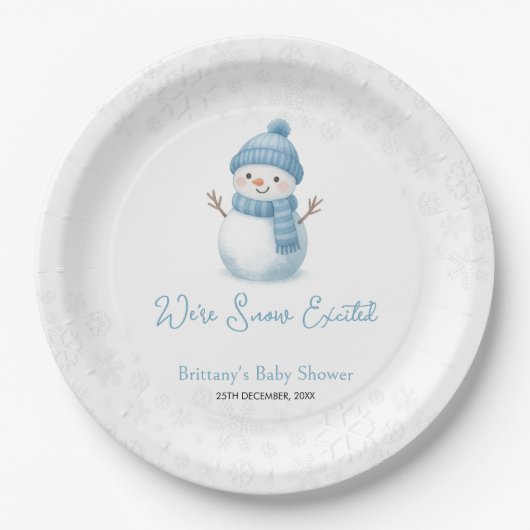 We're Snow Excited Snowmen Boy Baby Shower Papieren Bordje (Voorkant)