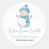 We're Snow Excited Snowmen Boy Baby Shower Ronde Sticker (Voorkant)