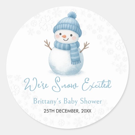 We're Snow Excited Snowmen Boy Baby Shower Ronde Sticker (Voorkant)