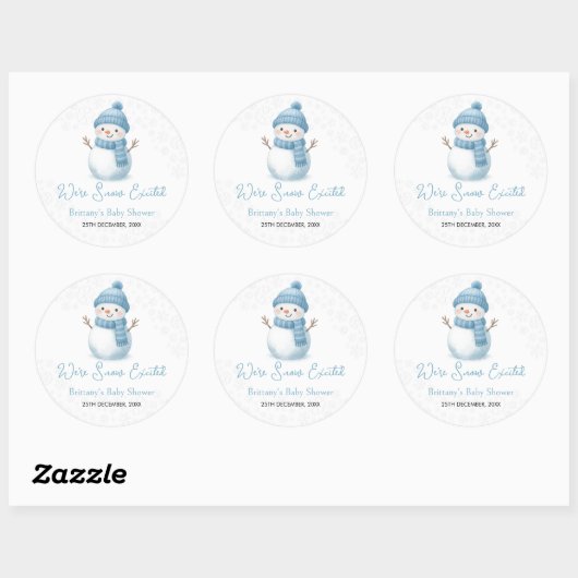 We're Snow Excited Snowmen Boy Baby Shower Ronde Sticker (Vel)