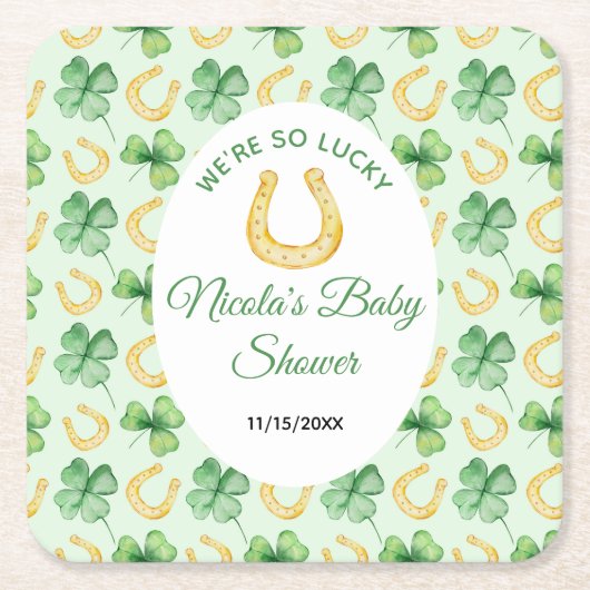 We're So Lucky Horseshoe St Patrick's Baby Shower Kartonnen Onderzetters (Voorkant)