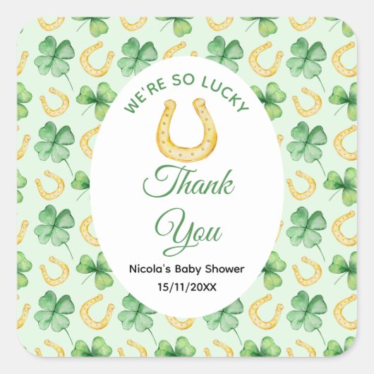We're So Lucky Horseshoe St Patrick's Baby Shower Vierkante Sticker (Voorkant)