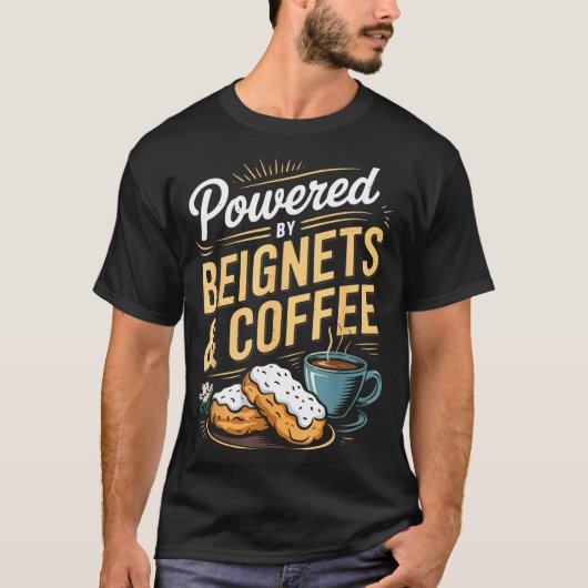 Wered By Beignets And Coffee Funny New Orleans Quo T-shirt (Voorkant)