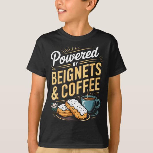 Wered By Beignets And Coffee Funny New Orleans Quo T-shirt (Voorkant)