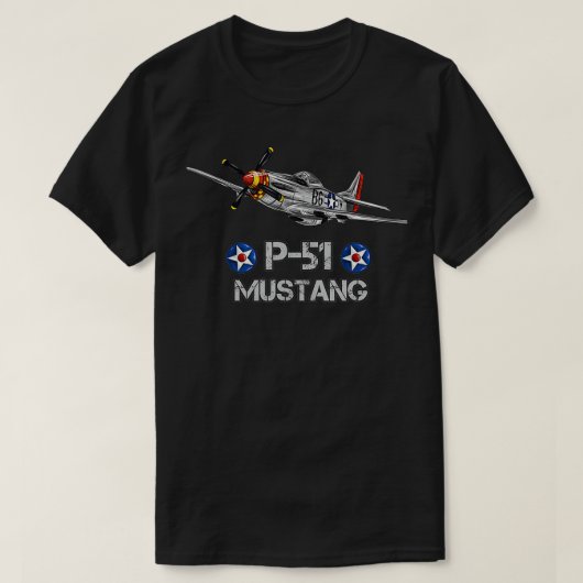 Wereld2 Amerikaans Vliegtuig P51 Mustang Fighter T-shirt (Design voorkant)