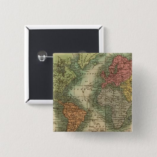 Wereld 4 vierkante button 5,1 cm (Voorkant /achterkant)