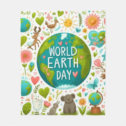 Wereld Aarde Dag, Modern Comic Heart & Wereldbol Fleece Deken (Voorkant)