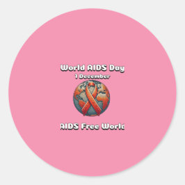 Wereld Aids Dag. Aids Free World. Ronde Sticker