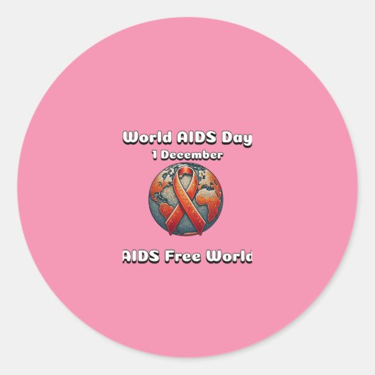 Wereld Aids Dag. Aids Free World. Ronde Sticker (Voorkant)