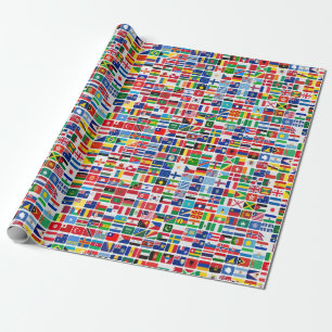 Wereld Alle Landen Natie Vlaggen Decoupage Cadeaupapier