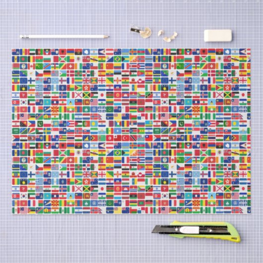 Wereld Alle Landen Natie Vlaggen Decoupage Tissuepapier (Craft)