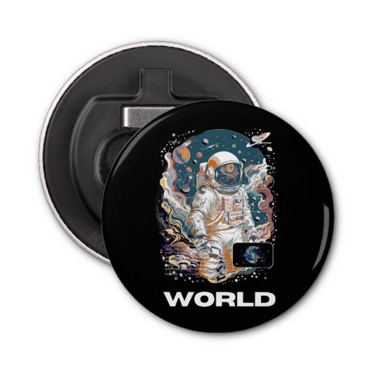 Wereld Astronaut ontwerp Button Flesopener (Voorkant)