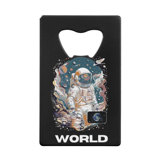 WERELD Astronaut ontwerp Creditkaart Flessenopener (Voorkant)