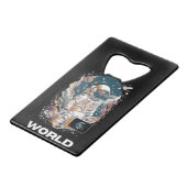 WERELD Astronaut ontwerp Creditkaart Flessenopener (Voorkant Gekanteld)