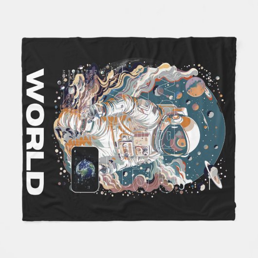 Wereld Astronaut ontwerp Fleece Deken (Voorkant (Horizontaal))