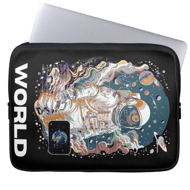 Wereld Astronaut ontwerp Laptop Sleeve (Voorkant)