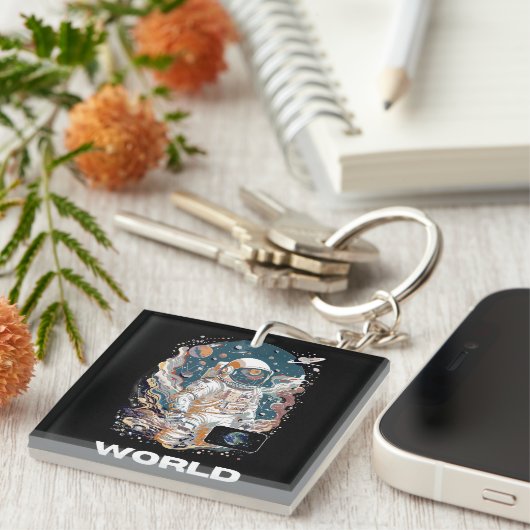 Wereld Astronaut ontwerp Sleutelhanger (Voorkant Rechts)