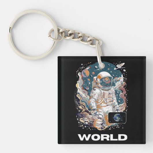Wereld Astronaut ontwerp Sleutelhanger (voorkant)