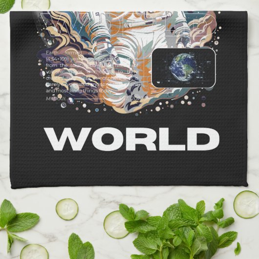 Wereld Astronaut ontwerp Theedoek (Gevouwen)