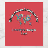 Wereld Autisme Bewustzijn Dag. Diversiteit is krac Wijn Etiket (Enkel label)